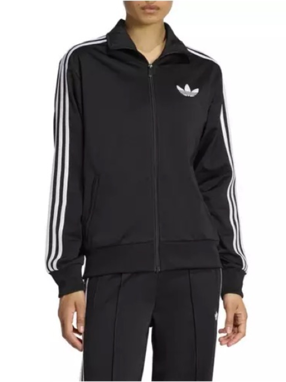 Adidas Firebird Black Track Jacket with White Stripes
